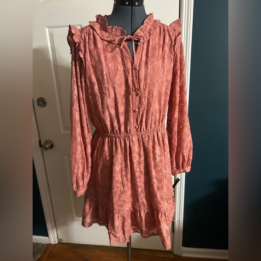 Pink Lauren Conrad Floral Textured Dress Size L